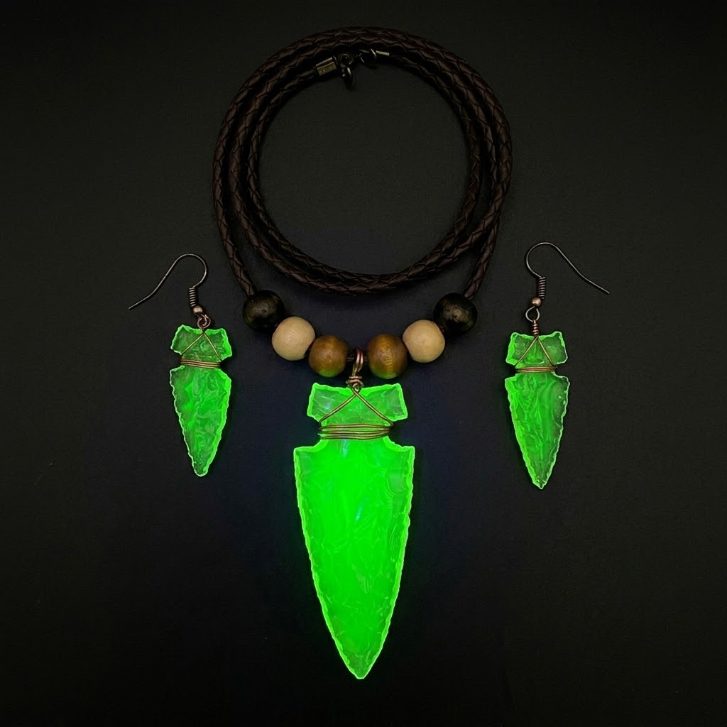 Uranium Glass Necklace & Earrings