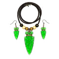 Green Glass Arrowhead Necklace & Earrings
